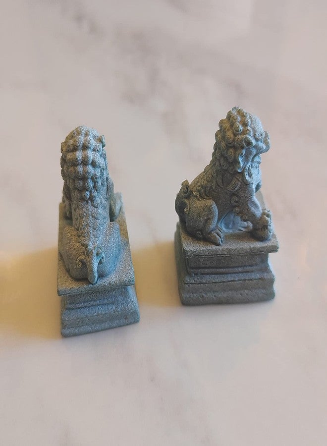 livelyfish Asian Fu Foo Dogs Statues Mini A Pair of Guardian Lion Figurine Sandstone Pets Fish Tank Aquarium Landscape Ornaments Accessories Feng Shui Decorations, A - Image 3